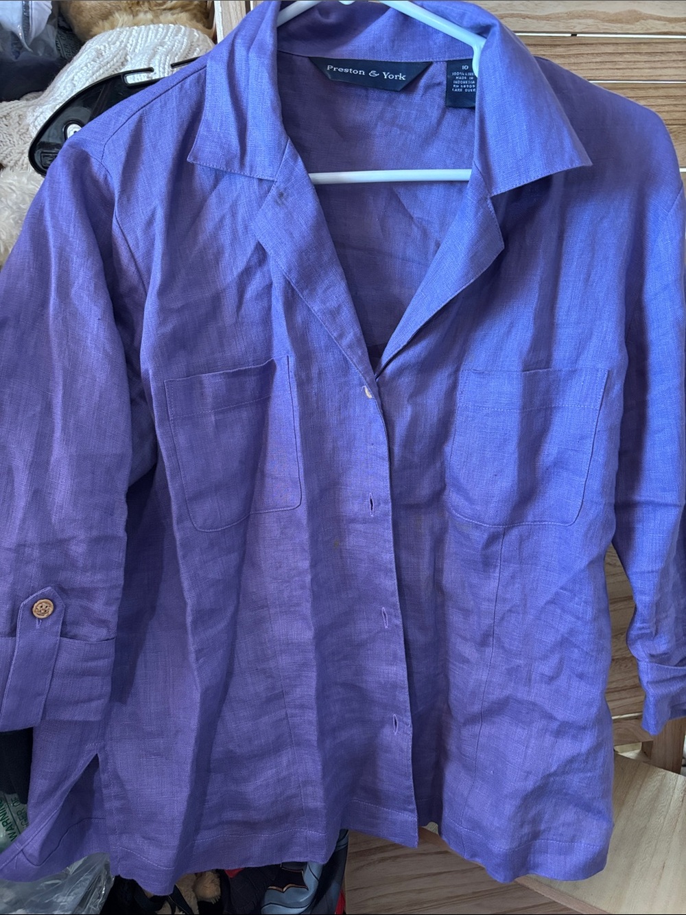 Preston & York Purple Button-Down Linen Shirt 10